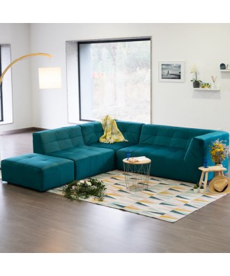 POGO SOFÁ TERCIOPELO MODULAR 5 PLAZAS AZUL PETRÓLEO TAKANAP