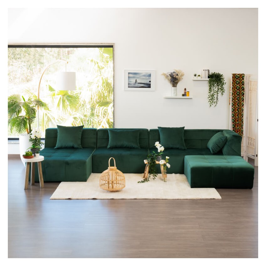 POGO CONCEPT TERCIOPELO SOFÁ MODULAR 5 PLAZAS VERDE OSCURO TAKANAP