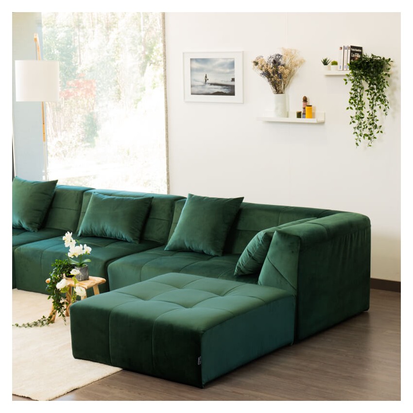 POGO CONCEPT TERCIOPELO SOFÁ MODULAR 5 PLAZAS VERDE OSCURO TAKANAP