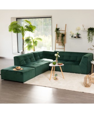 POGO SOFÁ TERCIOPELO MODULAR 5 PLAZAS VERDE OSCURO TAKANAP