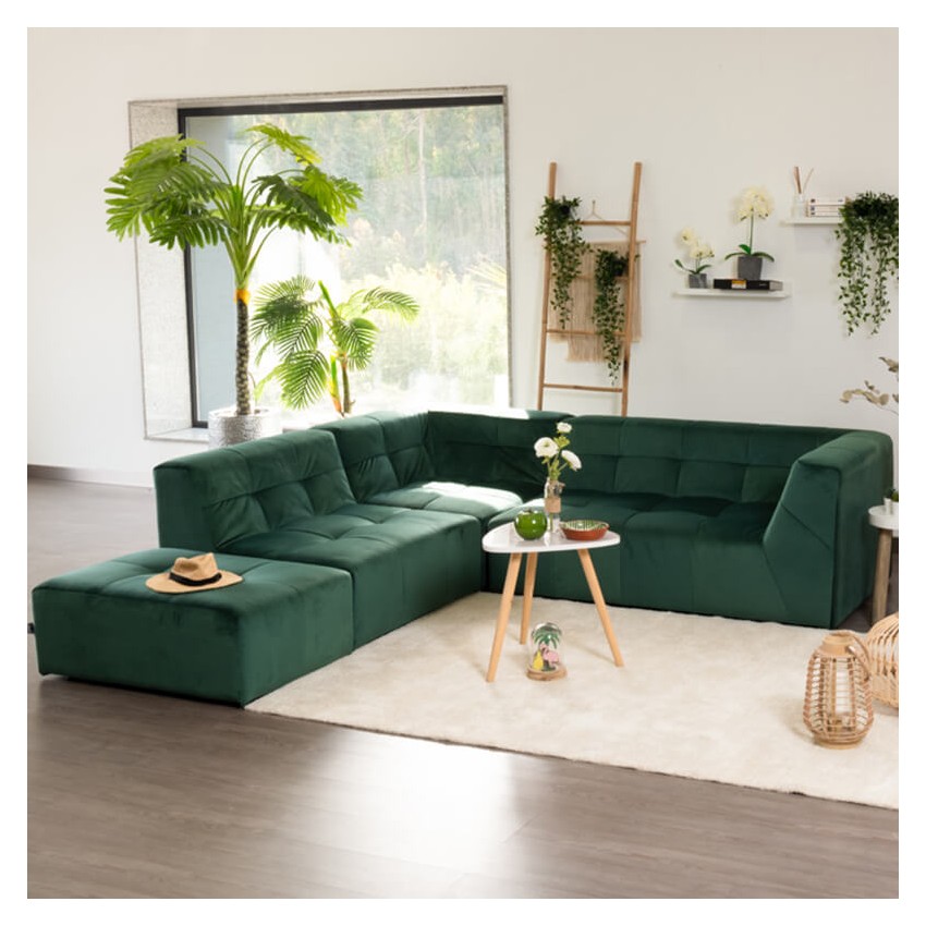 POGO SOFÁ TERCIOPELO MODULAR 5 PLAZAS VERDE OSCURO TAKANAP