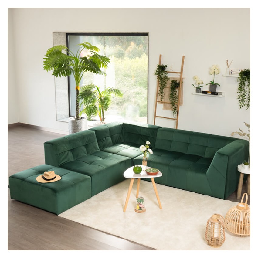 POGO SOFÁ TERCIOPELO MODULAR 5 PLAZAS VERDE OSCURO TAKANAP