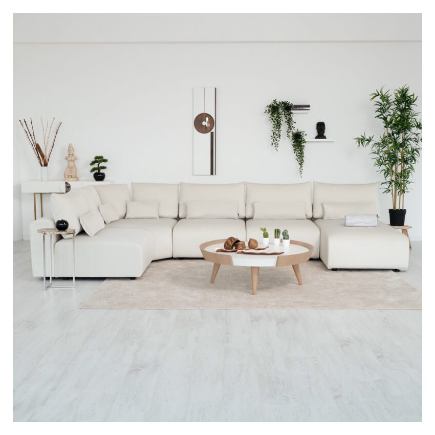 ISIS terciopelo sofá modular Takanap blanco crema 5 plazas ISIS terciopelo sofá modular Takanap blanco crema 5 plazas