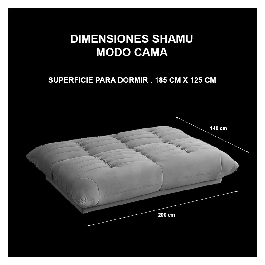 Dimensiones Sofá cama Shamu modo cama Takanap 2 plazas