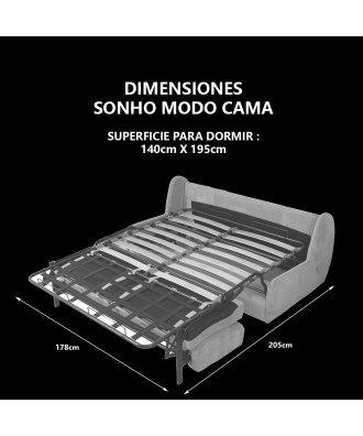 Dimensiones Sofá cama Sonho modo cama Takanap 2 plazas