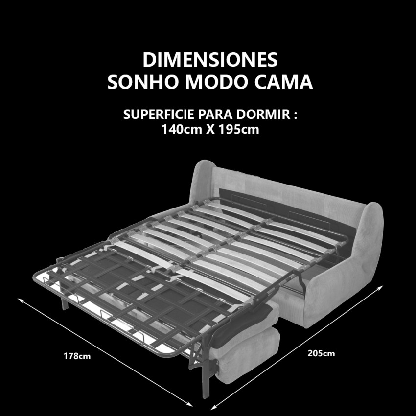 Dimensiones Sofá cama Sonho modo cama Takanap 2 plazas