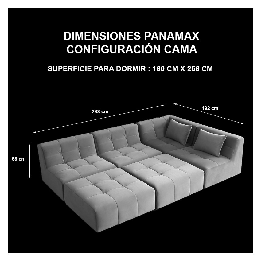 DIMENSIONES SOFÁ MODULAR PANAMAX MODO CAMA TAKANAP