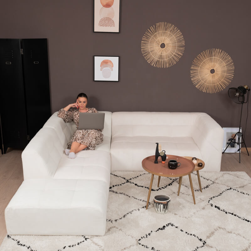 Sofá Modular de 3 piezas con 2 Sillones y Puff de Tela Bouclé